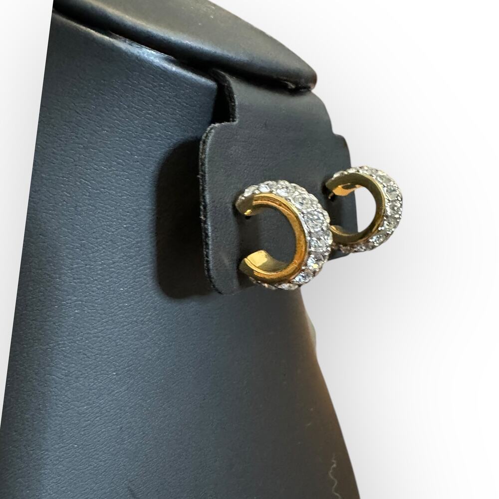 Joan Rivers Vintage Pave Rhinestone Huggie Earrings - Picture 2 of 5